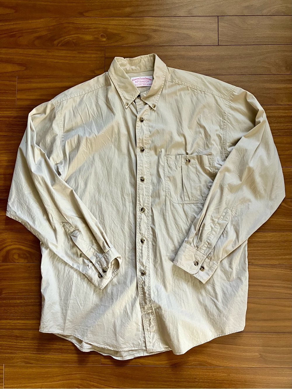 Men's Vintage Filson Lightweight Beige Pocket Shirt Large Made in USA